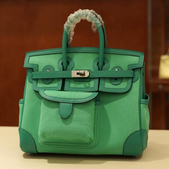 【エルメス HERMES】バーキン 25 カーゴ トワルゴエラン ヴォースイフト ヴェールヴェルティゴ シルバー金具（50％手縫い＋50％マシン）